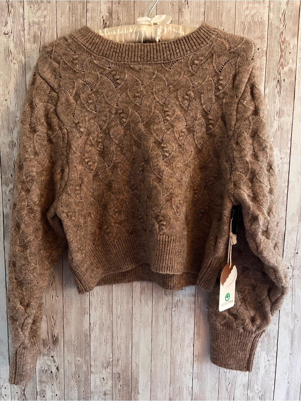 Kerisma Laurel Cable Knit Sweater Brown Heather Fall Heritage Classic NEW S/M